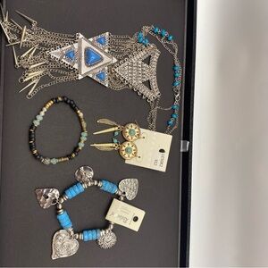 Boho Silver & Turquoise theme Small Lot, Necklace, bracelets and earrings.